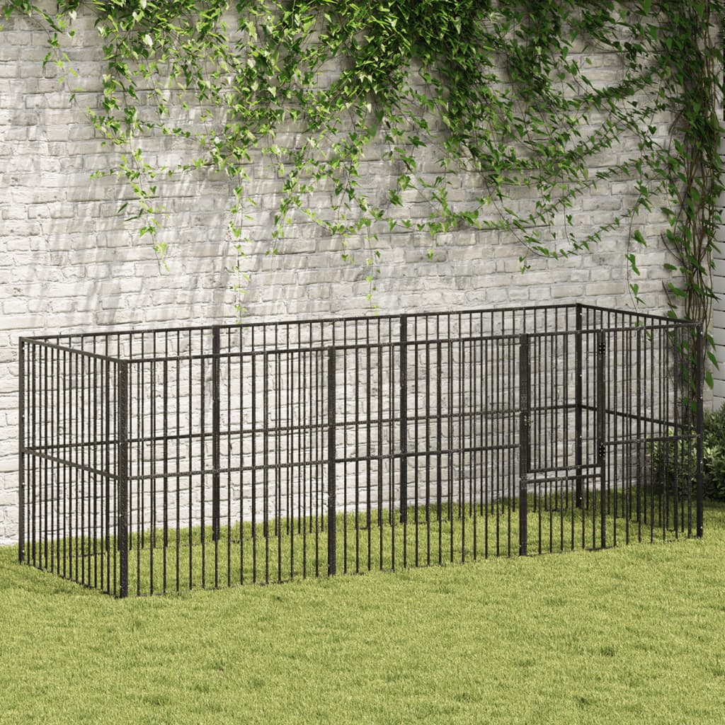 VidaXL dog kennel 8 panels powder-coated steel black-0